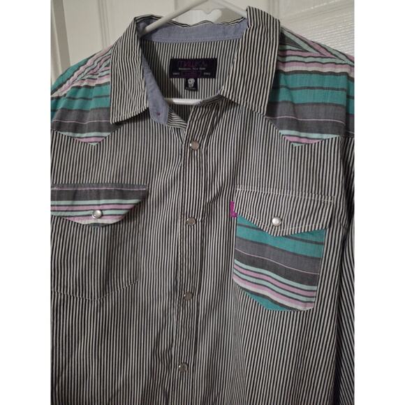 Mishka Mnwka Large Long Sleeve Button Up Stripped Fun Print Pearl Snap - Picture 3 of 5